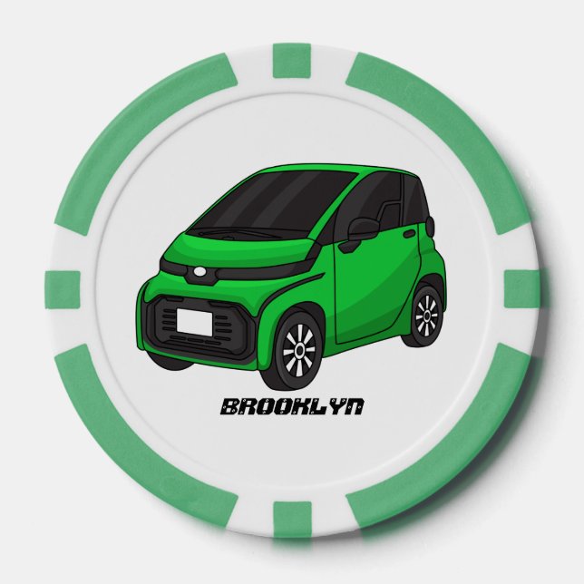 Cute green micro sized car poker chips (Front)