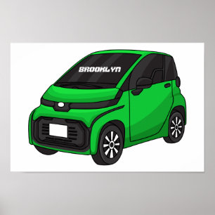 Cute green micro sized car poster