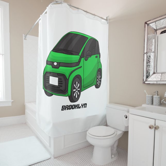 Cute green micro sized car shower curtain (In Situ)