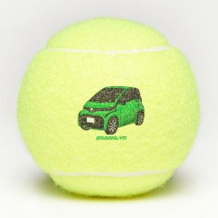 Cute green micro sized car  tennis balls