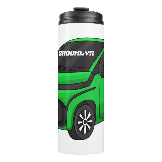Cute green micro sized car thermal tumbler (Front)