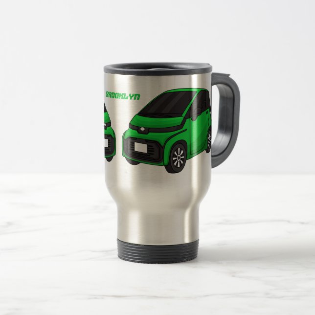 Cute green micro sized car travel mug (Front Right)