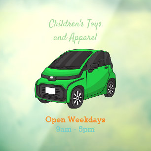 Cute green micro sized car  window cling