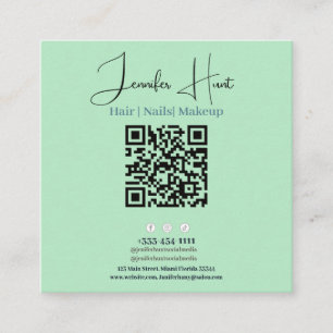 Cute Green Minimalist QR code Business Card