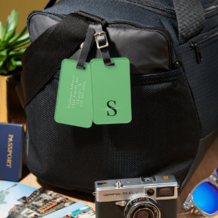 Cute Green Monogram Initials and Name Luggage Tag