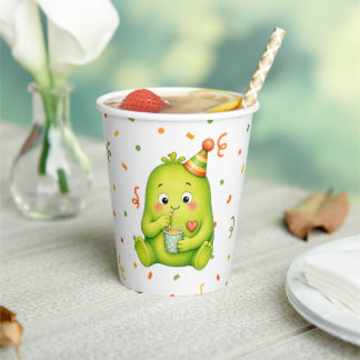 Cute Green Monster Birthday Paper Cups