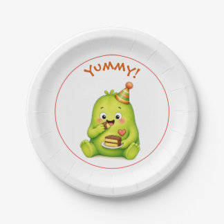 Cute Green Monster Birthday Party Paper Plates