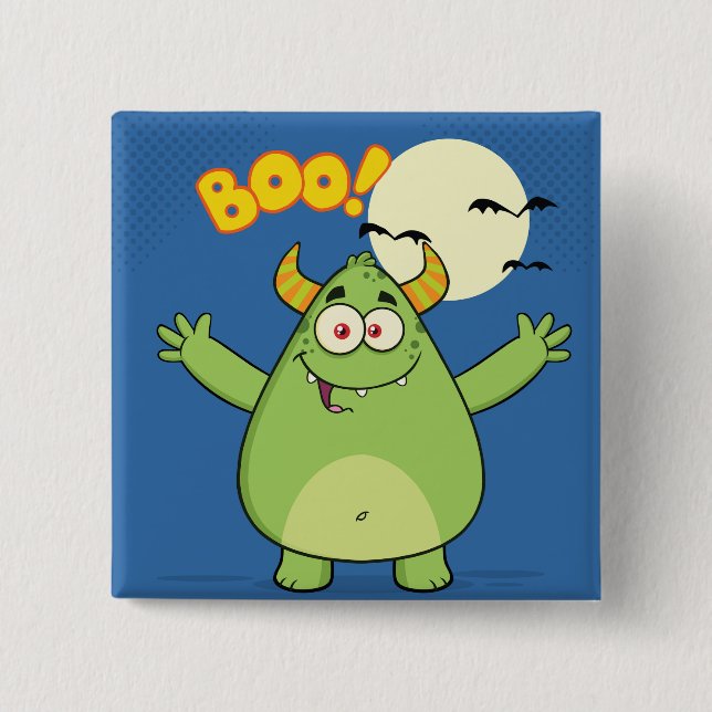 Cute Green Monster Halloween Boo 15 Cm Square Badge (Front)