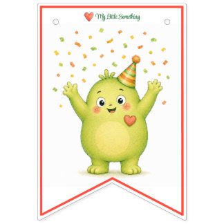 Cute Green Monster Happy Birthday Bunting Flags