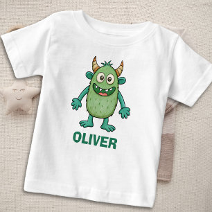 Cute Green Monster Personalised Baby T-Shirt