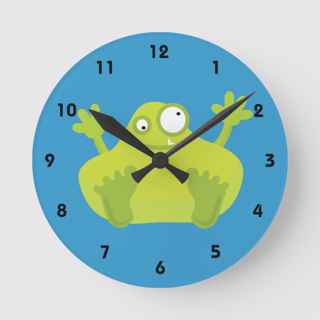 Cute Green Monster Round Clock (Front)