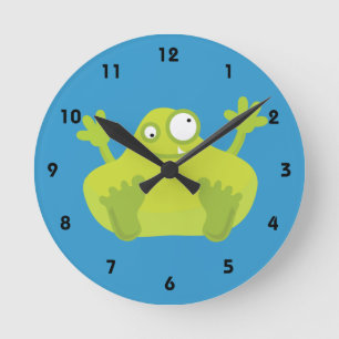 Cute Green Monster Round Clock