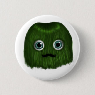 Cute Green Moustache Monster Badge/Button 6 Cm Round Badge
