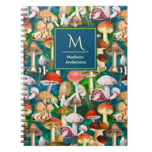 Cute green mushroom fungi pattern  notebook