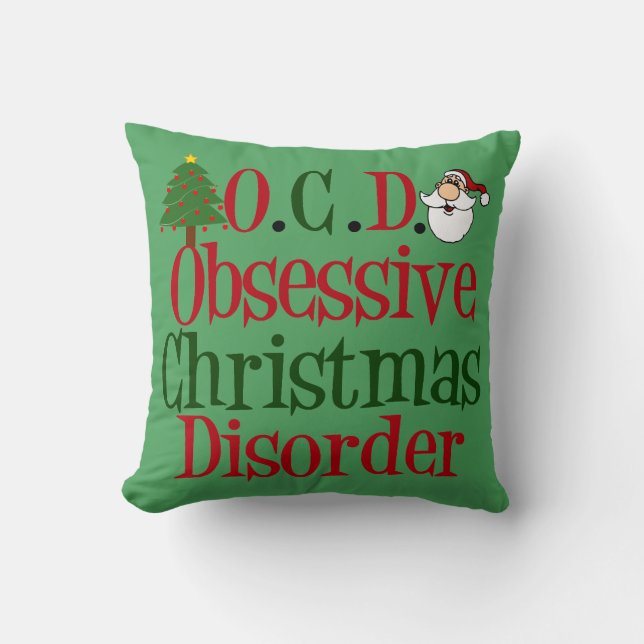 Cute Green Obsessive Christmas Disorder Santa Cushion (Front)