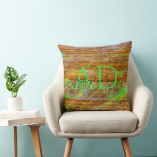 Cute Green Opal Rock Layers Monogram Pillow