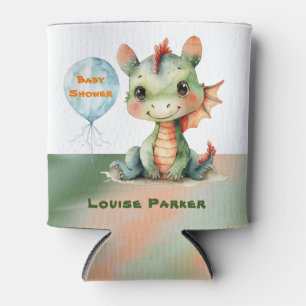 Cute Green Orange Dragon Boy Baby Shower  Can Cooler