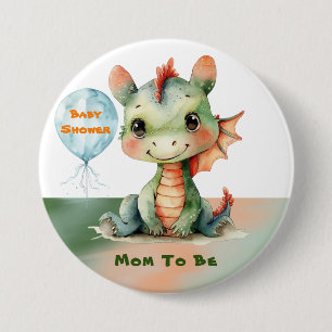 Cute Green Orange Dragon Boy Baby Shower Mum To Be 7.5 Cm Round Badge
