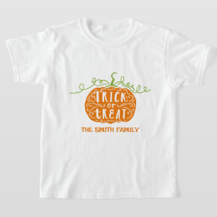 Cute Green Orange Pumpkin Trick or Treat Halloween T-Shirt