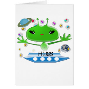 Cute Green Outer Space Aliens with Space Ship