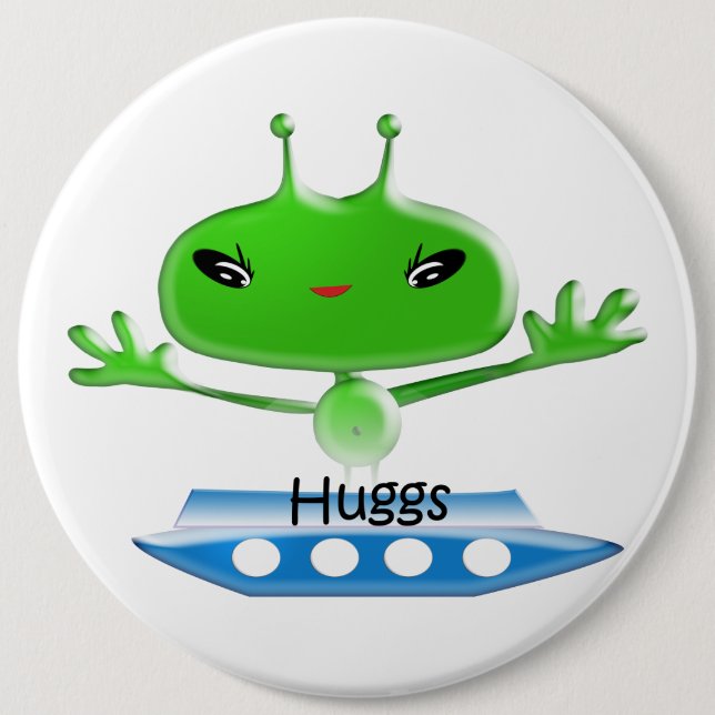 Cute Green Outer Space Aliens with Space Ship 6 Cm Round Badge (Front)