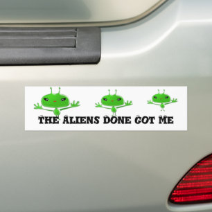 Cute Green Outer Space Aliens with Space Ship Bumper Sticker