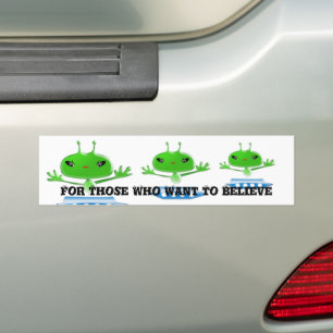 Cute Green Outer Space Aliens with Space Ship Bumper Sticker