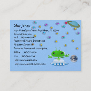 Cute Green Outer Space Aliens with Space Ship Business Card