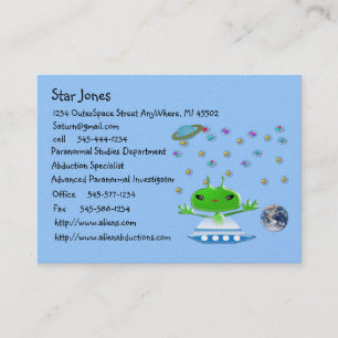 Cute Green Outer Space Aliens with Space Ship Business Card