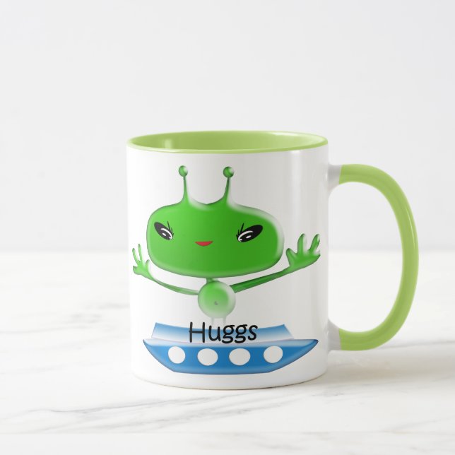 Cute Green Outer Space Aliens with Space Ship Mug (Right)