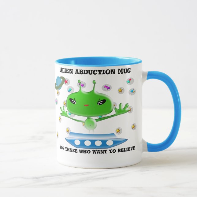 Cute Green Outer Space Aliens with Space Ship Mug (Right)