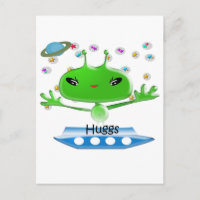 Cute Green Outer Space Aliens with Space Ship