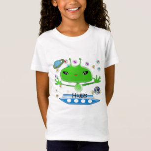 Cute Green Outer Space Aliens with Space Ship T-Shirt