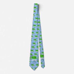 Cute Green Outer Space Aliens with Space Ship Tie
