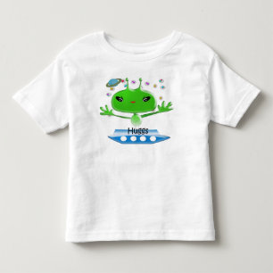 Cute Green Outer Space Aliens with Space Ship Toddler T-Shirt