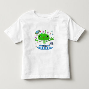 Cute Green Outer Space Aliens with Space Ship Toddler T-Shirt