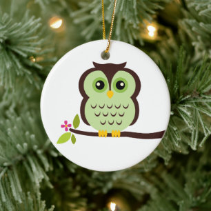 Cute Green Owl Ceramic Tree Decoration