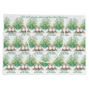 Cute Green Owl Christmas Gift Bag