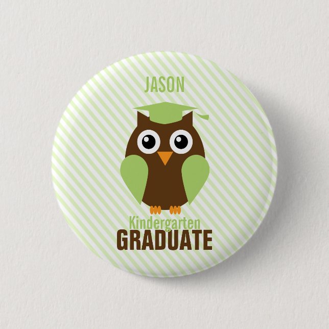 Cute Green Owl Kindergarten Graduate 6 Cm Round Badge (Front)