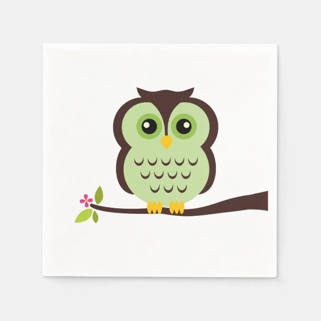 Cute Green Owl Napkin (Front)