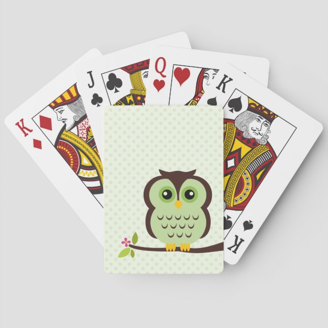 Cute Green Owl Playing Cards (Back)