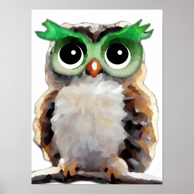 Cute Green Owl Poster (Front)