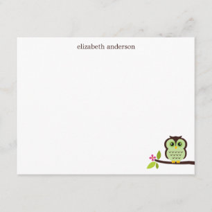 Cute Green Owl Thank You Notes Invitation