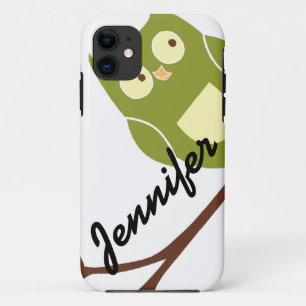 Cute Green Owl with Name iPhone 5 Case