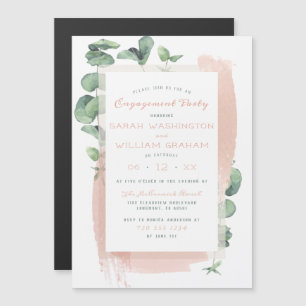 Cute Green Painted Sprigs Floral Engagement Party Magnetic Invitation