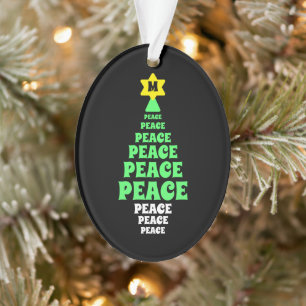 Cute Green Peace Christmas Tree Single Initial Ornament