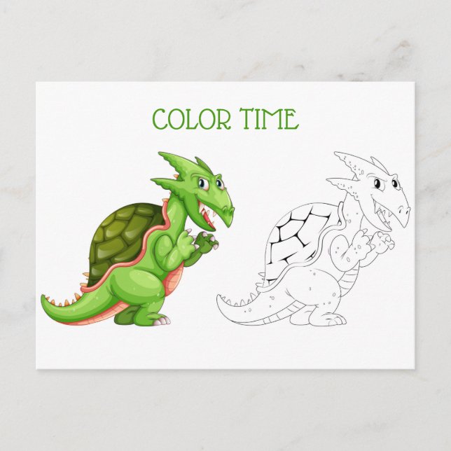 Cute Green Peach and Red Dragon Colouring Activity Postcard (Front)
