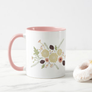Cute Green Peach Floral Flowers Motif Mug