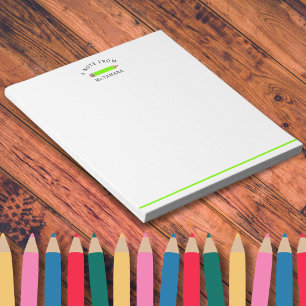 Cute Green Pencil  From Personalised Teacher Name Notepad