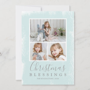 Cute Green Photo Collage Religious Christmas Holiday Card